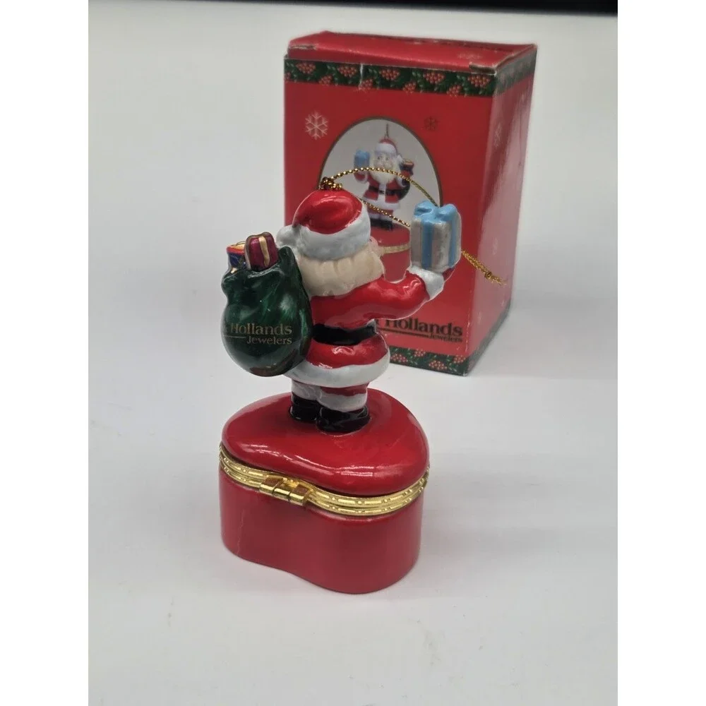 Rodgers And Holland Jeweler Porcelain Ring Box Ornament Santa Claus